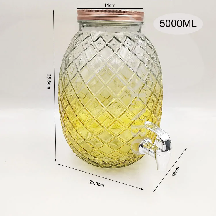 5l Yellow Pineapple Shape Glass Beverage Drink Water Dispenser With Tap