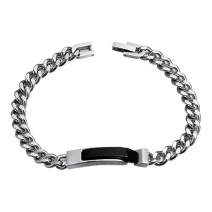 Gemstone Natural Stone Bracelet Stainless Steel with Black Onyx  Cuban Chain Bracelet for Men