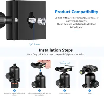 NEEWER Metal 50mm Quick Shoe Base Clamp and QR Plate with Bubble Level and Adjustable Lever Knob, Compatible with Arca Swiss detail image