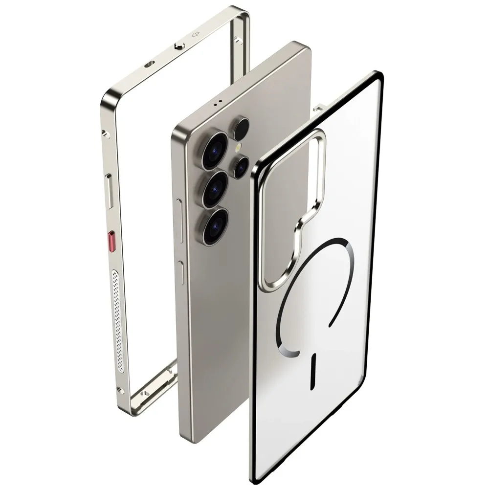 Metal Border Frosted PC Backplate Phone Case, For Samsung Galaxy S25 S24 S23 Ultra S25 S24 Plus Magnetic Protection Cases