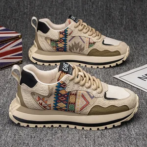 New Men's Fashionable Printed Embroidered Sports Casual Shoes Comfortable Thick Sole Breathable Artificial