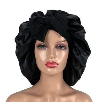 Baoli Custom Satin Silk Hair bonnet with Tie Scarf Luxury Logo Long Large Women's Head Sleeping Bonnet Outdoor Daily Use