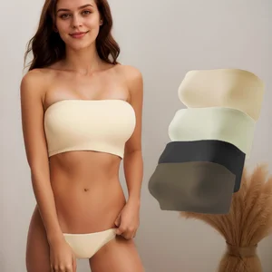 Seamless Bandeau Bralette for Women Stretchy Non-Padded Push-up Tube Top Breathable Summer Logo-Cup Bra