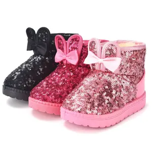 Children's Shoes Winter Warm Ankle-Height Sequins Glitter Breathable Snow Boots for Girls