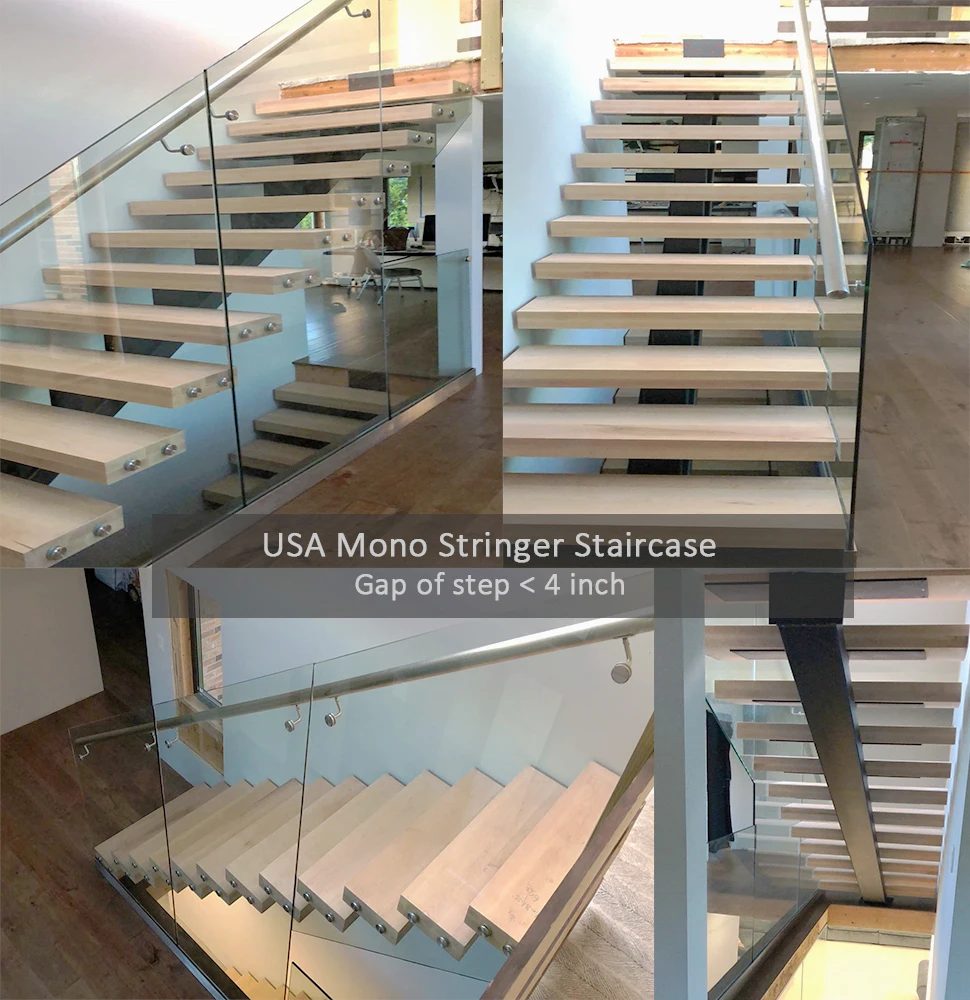 customized staircase modern carbon steel mono beam beech/oak wood tread stairs indoor/staircase design for houses details