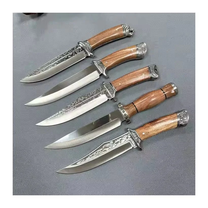 Exceptional Hand Forged Russian Knives with Handguard Bowie Fixed Blade Hunting Knives OEM Wood Handle Tactical Knife