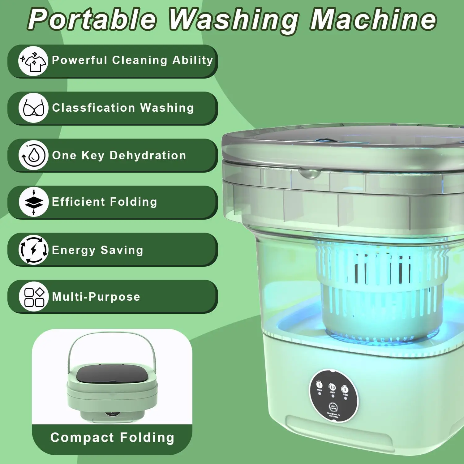 Foldable Portable Washing Washer Machine and Spin Dryer 11L Compact Mini Washing Washer Machine for Baby Clothes
