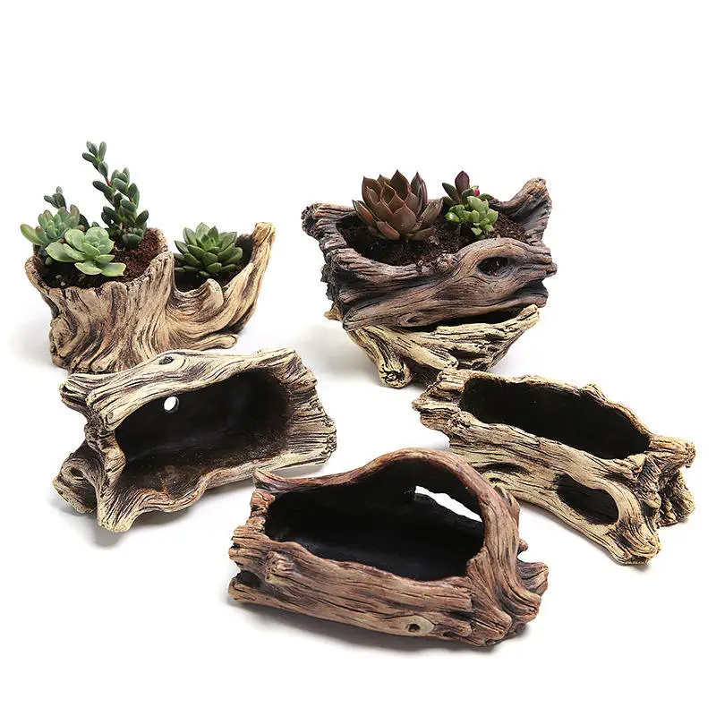 Cement Tree Root Carving Mini Pastoral Flowerpot ,Succulents Basin Reusable Flower Planter, Stump Flower Pot