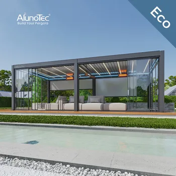 AlunoTec Pergo-Eco DIY Waterproof Bioclimatic Awning Cover Waterproof Louvre Roof Louver Gazebo Outdoor Aluminum Pergola