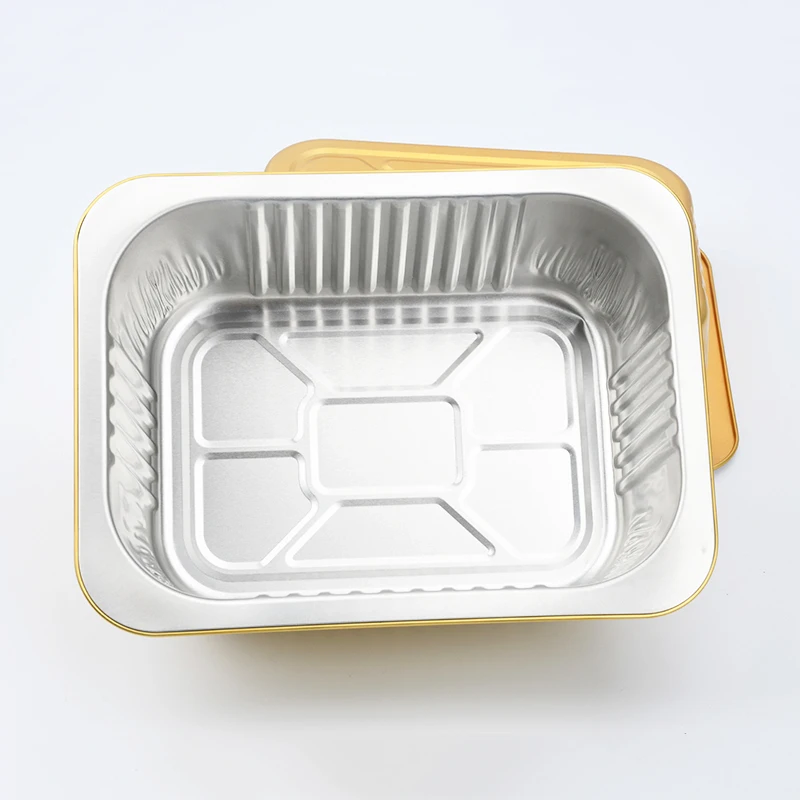 Smooth Wall Gold Disposable Tin Foil Packaging Tray Fast Food