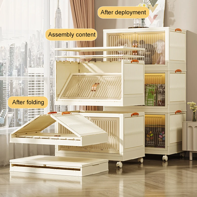 Wewin Stackable and Foldable Plastic Storage Cabinets with Wheels Portable Wardrobes for Movable Clothes Organizing