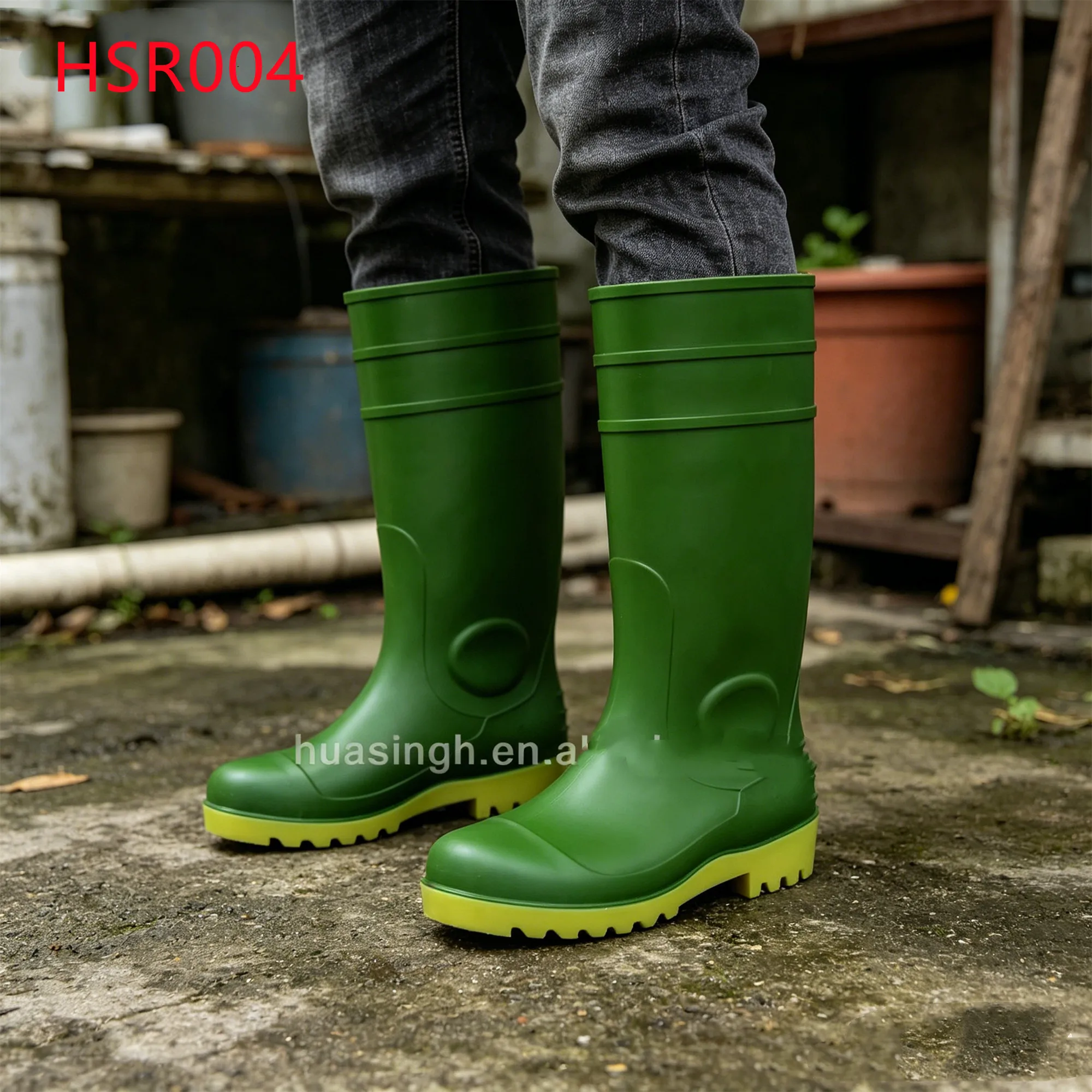 LXG,Guyana Market Popular Anti-hit&puncture Green Gumboots Landscaping Weather-sealed Mud-shedding SRC Rubber Boots HSR004