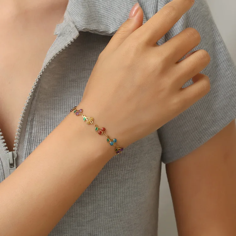 18K Gold Plated Cherry Charm Bracelet for Women