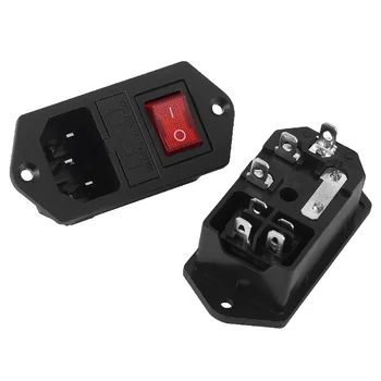 on off switch,rocker switches Wholesale price IB-657 AC socket with fuse black copper feet 3 pin on off switch RED button