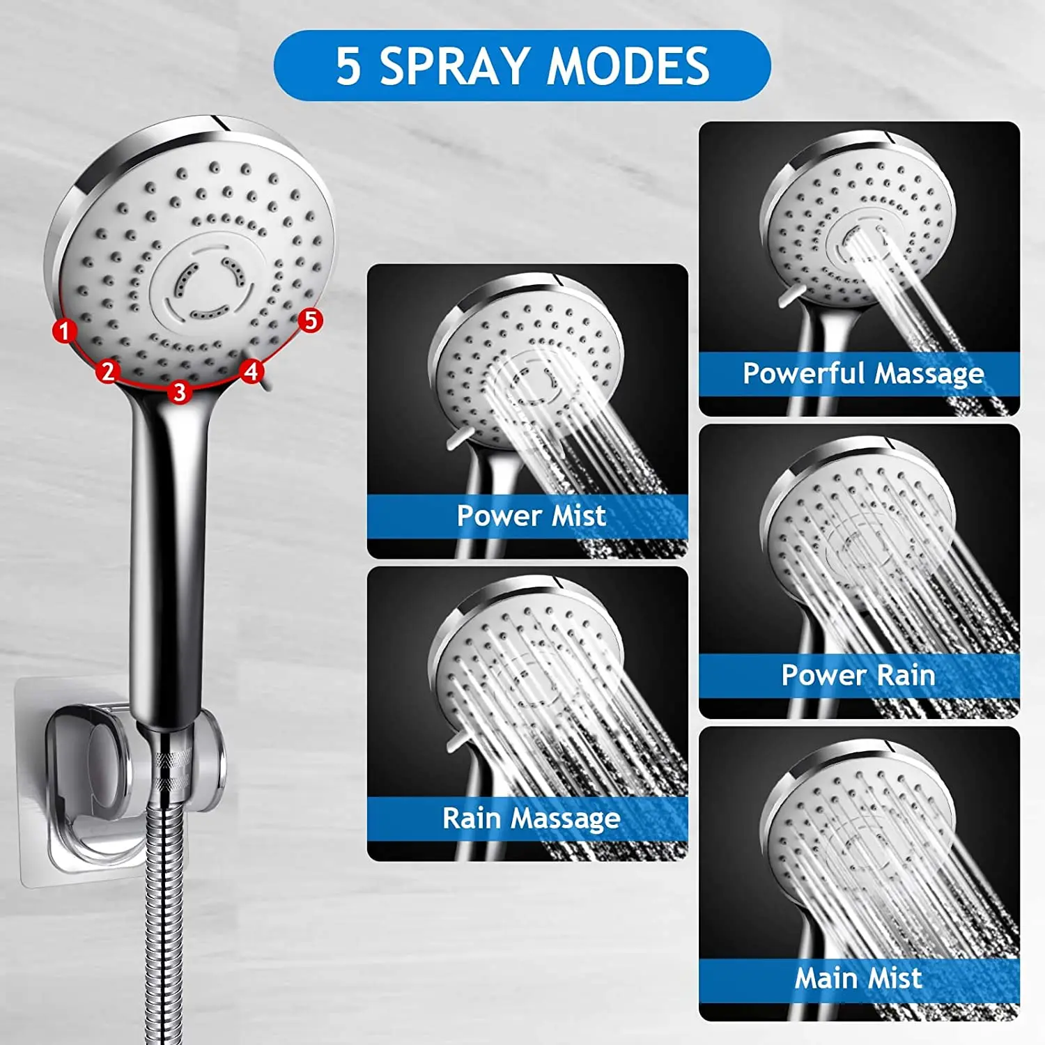 10 Inch High Pressure Rain Shower Head Combo,with 11 Inch Adjustable Extension Arm and 5 Settings Handheld Shower