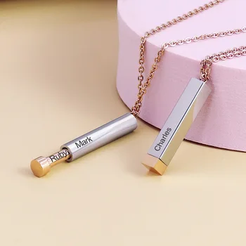 Personalized Engraving,Customize Name Bar Necklace Square 3D Bar Custom Name Necklace Stainless Steel Pendant Women/Men Jewelry
