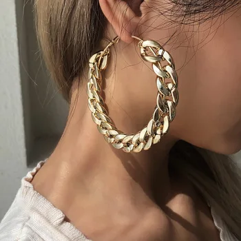 Explosive Style Exaggerated Personality Earrings Big Circle Chain Trend Design Street Shooting Gold Plated Jewelry Women