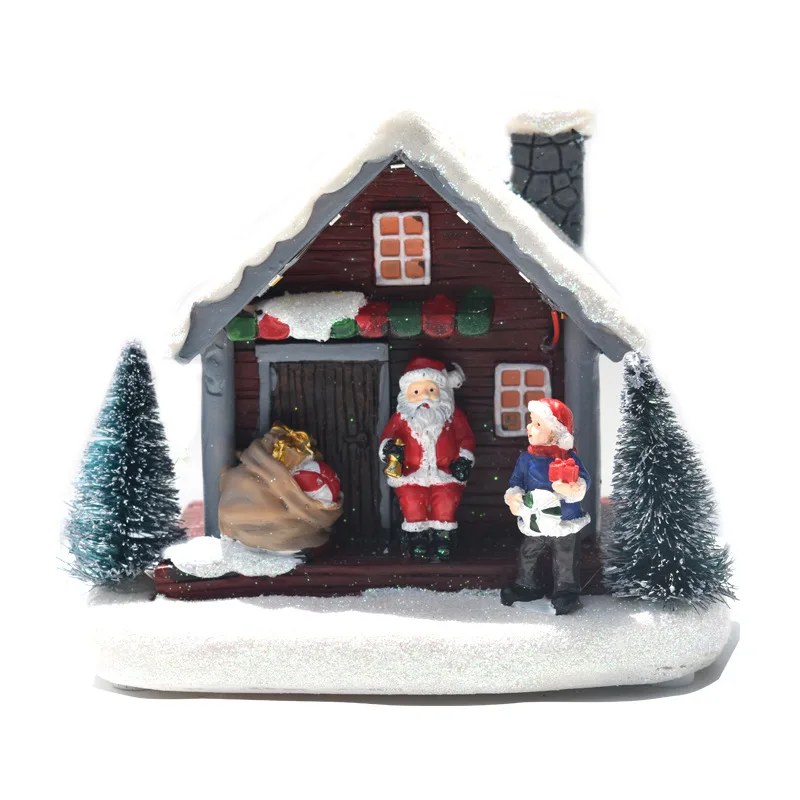 Lighted Christmas Village Resin Ornaments - Santa Claus Decor