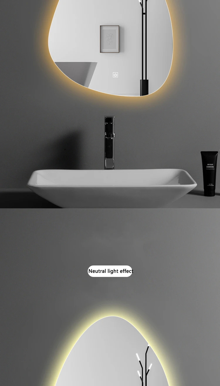 High quality modern irregularity led mirror wall mounted touch switch screen bathroom smart makeup led light mirror supplier