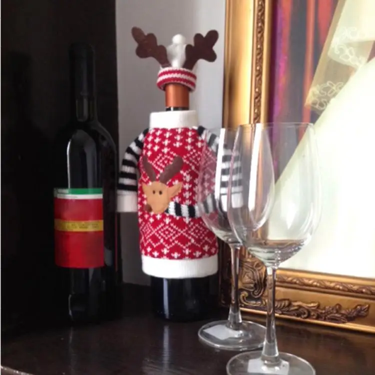 Christmas Elk Red Wine Bottle Cover Bag Dinner Table Decoration Home Party Decor Supplies