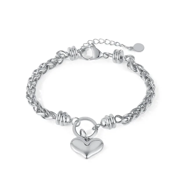 Women's Dainty Stainless Steel Link Chain Bracelet PVD Gold Plated Adjustable Love Heart Pendant Fashion Jewelry Charm Bracelet