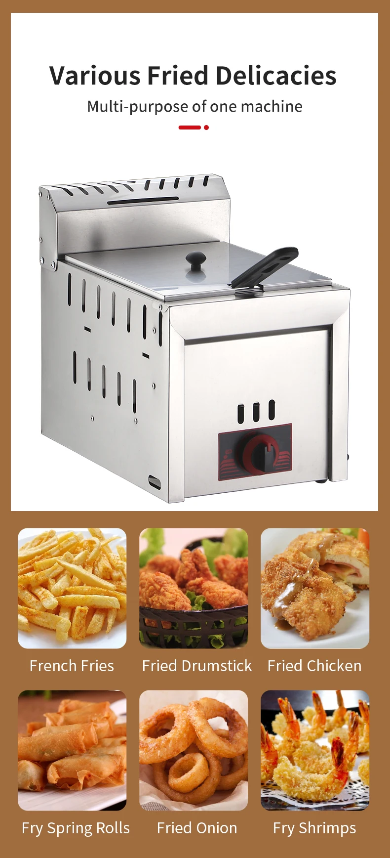 Commercial Stainless Steel 1 Tank Lpg Gas Deep Fryer Table Top Electric