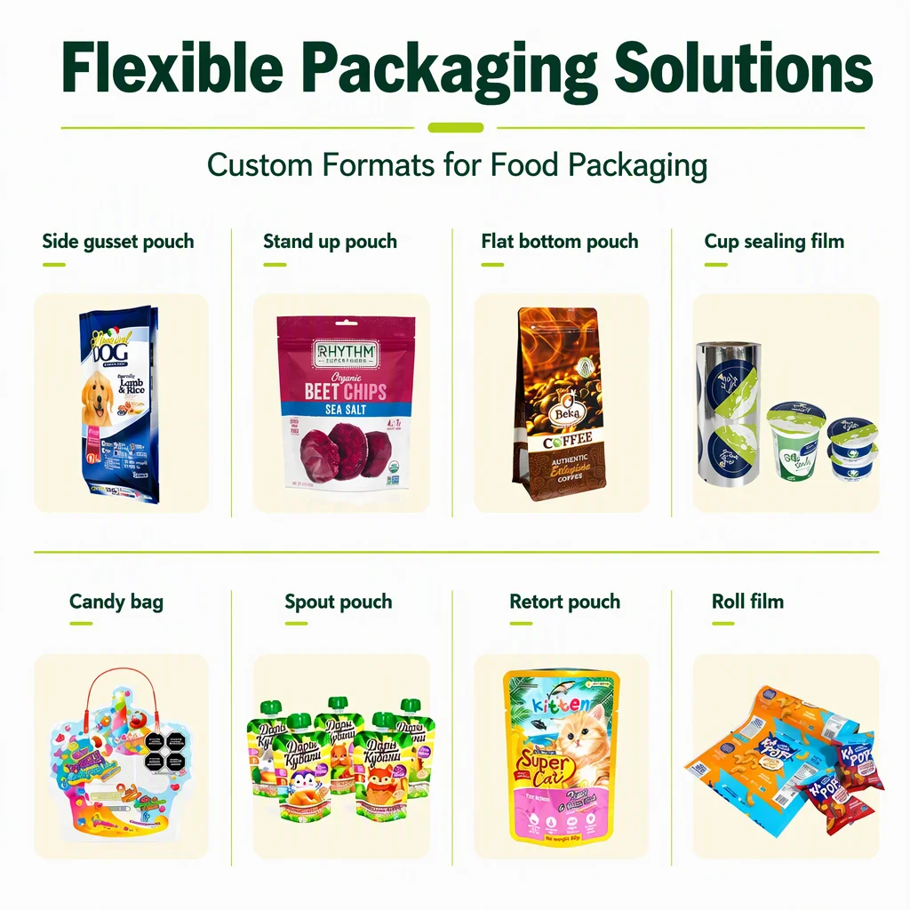 Custom Printed Stand up Pouch Food Grade Resealable Zipper Bag for Snack Pet Food Candy Nuts Packaging Wholesale