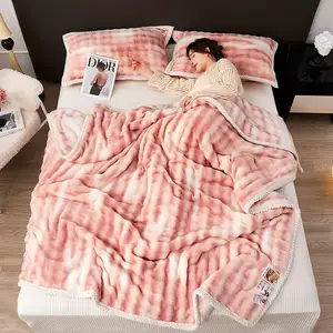 Premium Fluffy Rabbit Print Fabric Machine Washable Winter Baby Plush Blanket for Nursery Decor Christmas Gift