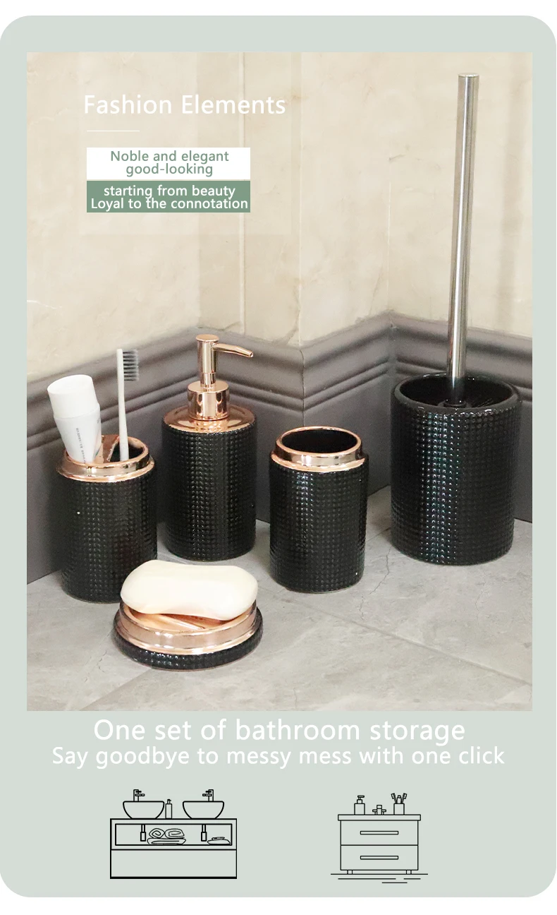 Redeco Modern Luxury Bathroom 5 Pcs Suit Ceramic Set Bathroom Set