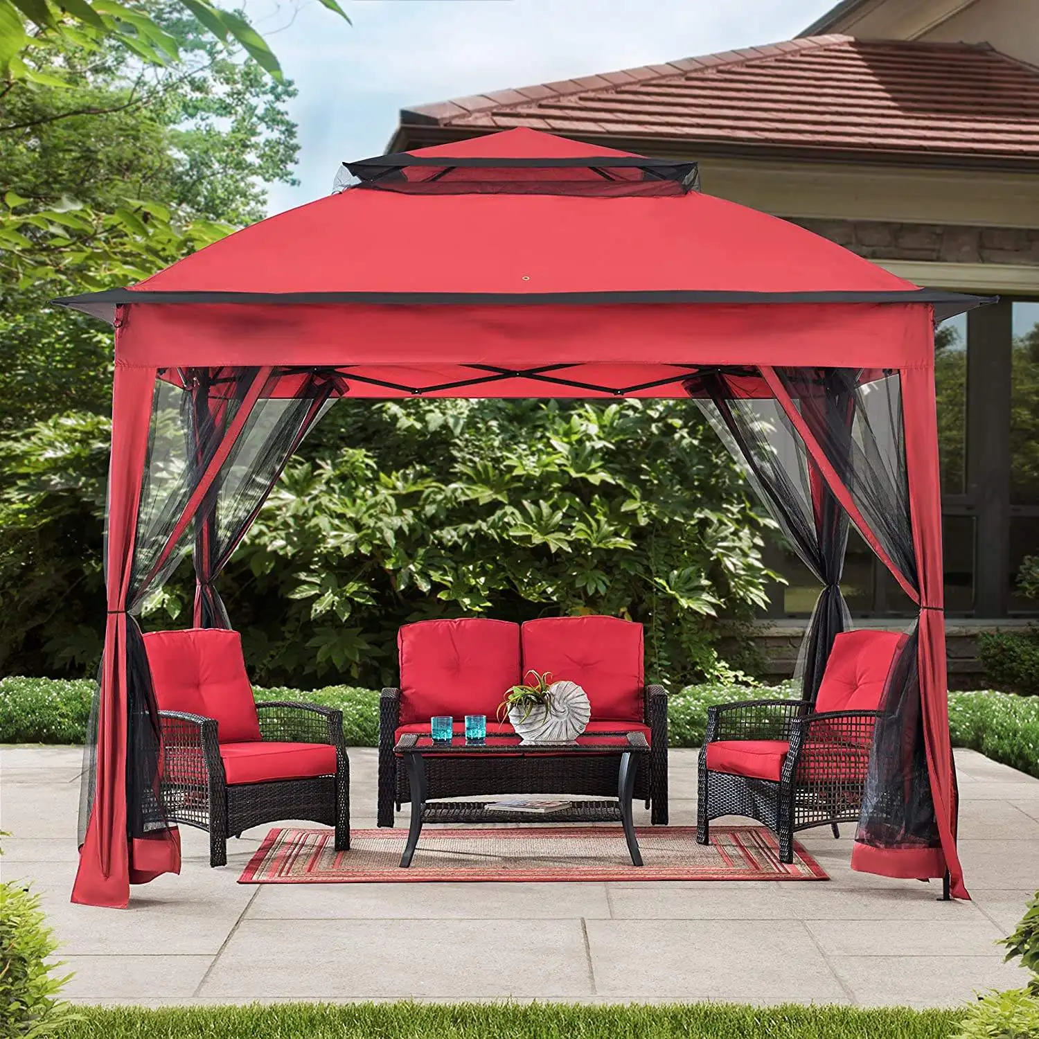 Outdoor Patio Garden Steel Easy Pop Up Gazebo With Mosquito Net