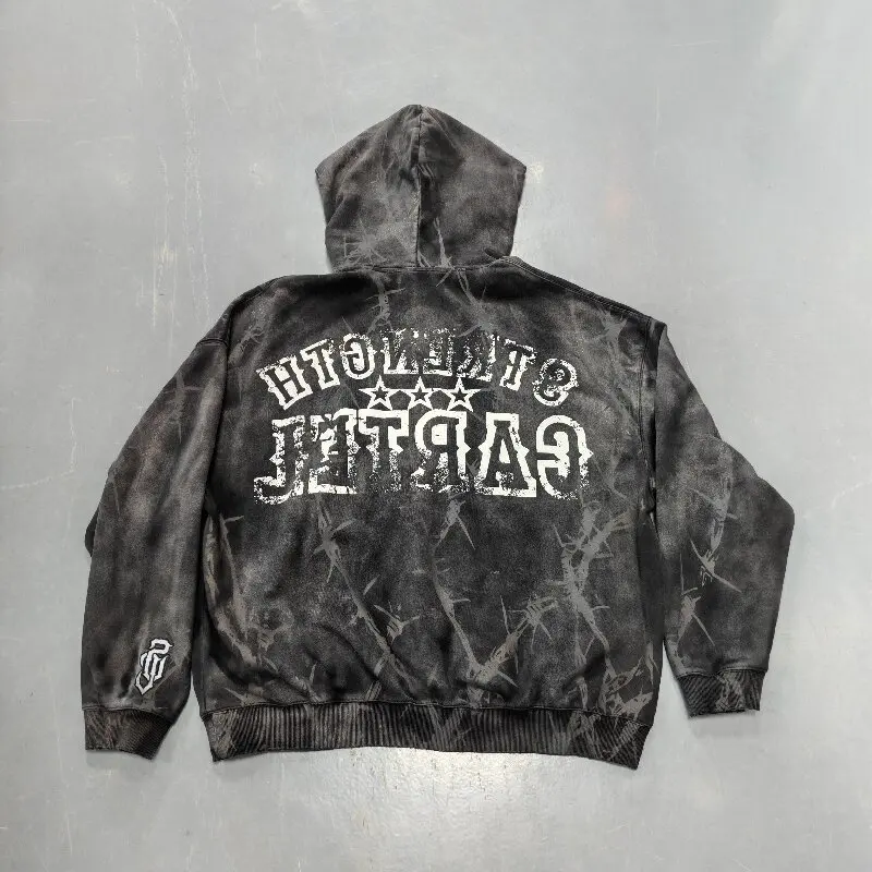 Custom logo Cotton Heavyweight Men's Knitted Oversized Casual Knitted Pullover Streetwear Print Hoodie Manufacturers gallery 2
