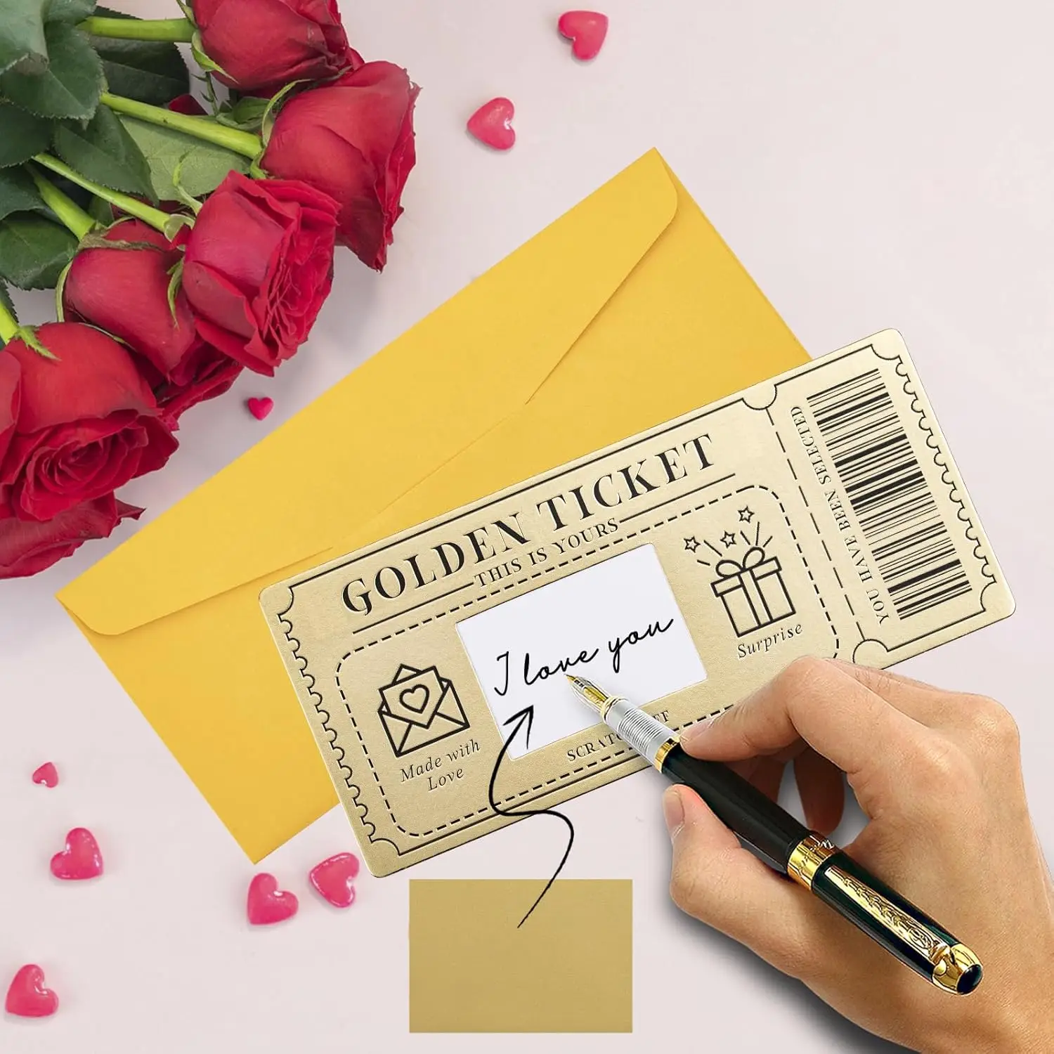 Golden Ticket Scratch-off Cards with Envelopes for Writing Your Own Special for Birthday Valentine's Day Christmas Gift Card