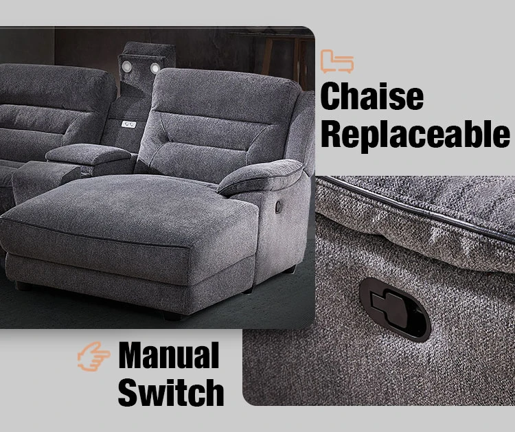 Manwah Cheers Grey Fabric Living Room Sofa 5-seater Manual Reclining ...