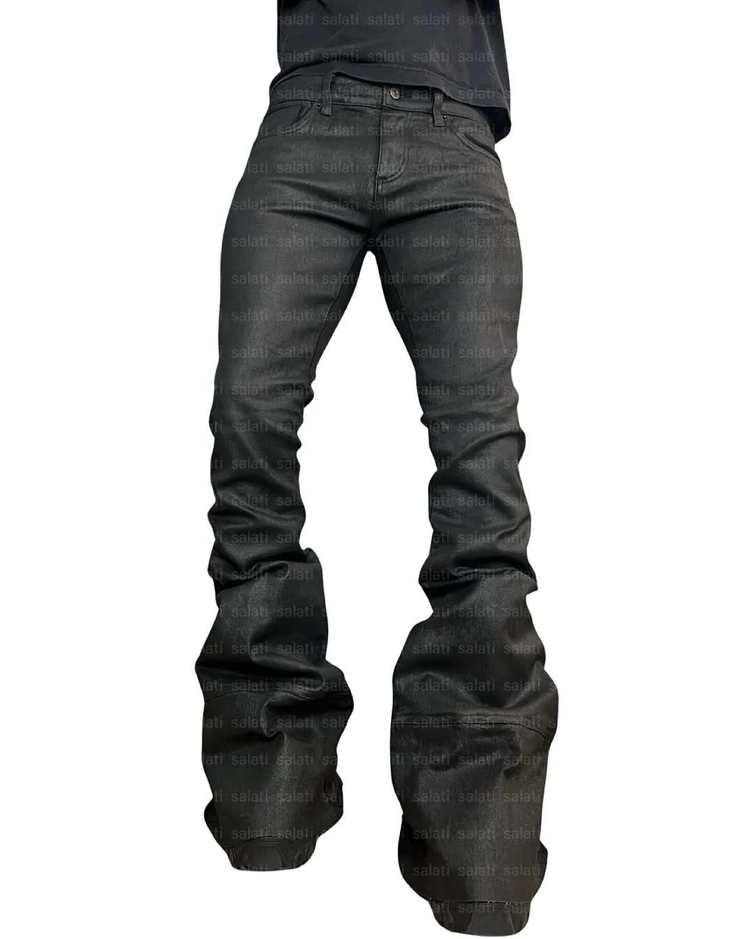 Salati Punk Jean Hommes Manufacturer Custom Streetwear Hip Hop Low Rise Waxed Vintage Flared Trouser Denim Pant Stacked Jean Men