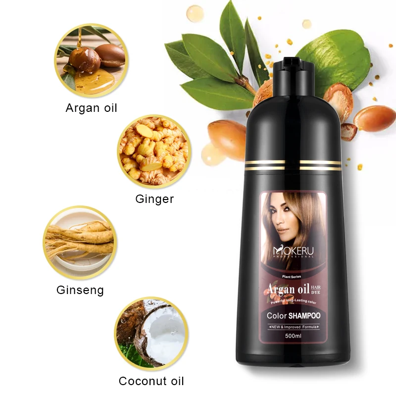 OEM Customize Wholesale Mokeru Natural Argan Oil Extract Fast Hair Color Shampoo for Women Dry Hair Dye Permanent Shampoo