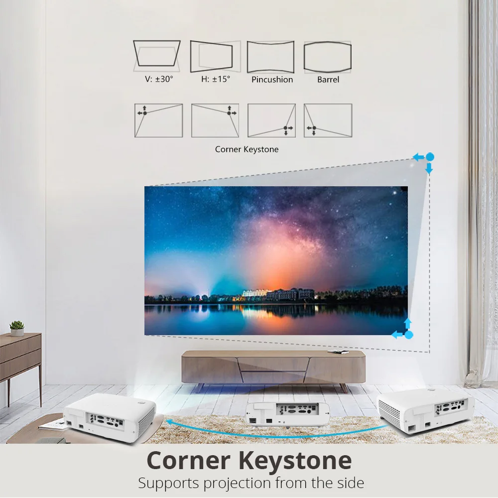 BYINTEK Wireless Conference Projector 5200 ANSI LU800-W Connect Projector Wirelessly 3LCD Vertical Displacement Laser Projector