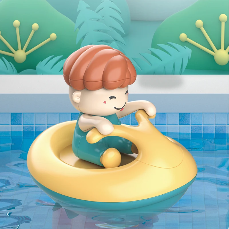 Симпатичная мультяшная пластиковая скоростная лодка для ванной, игровая игрушка, заводная Кукла для мальчиков, яхта, игрушка для купания в воде для малышей
