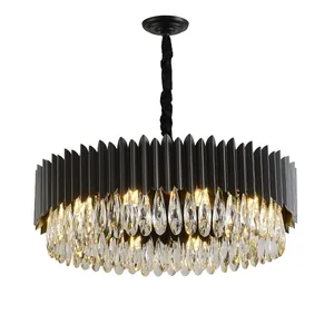 High Quality Pendant Lights Living Room Black Gold K9 New Luxury Led Crystal Chandelier