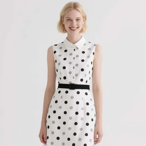 Elegant Women's Midi Sleeveless Dress with Dotted Digital Painting Casual Black Waistband for Summer and Autumn Seasons