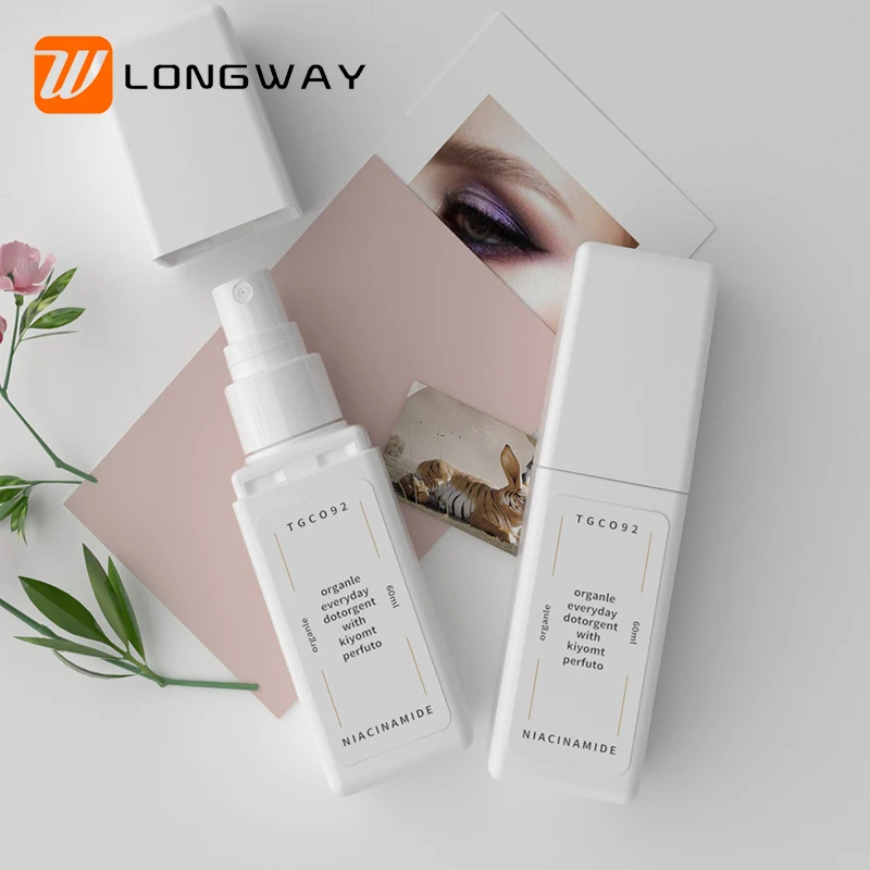 60ml Square Cosmetic Body Sprayer Screen Printing White Cosmetic Jar Screw Cap Plastic Spray Lotion Bottle Cosmetic Packaging PE
