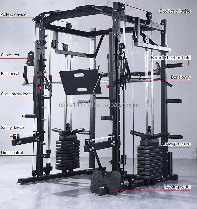 Wholesale Multi-Function Metal Smith Machine Squat Rack Commercial Home Gym Fitness Equipment Indoor Use Bodybuilding Plate Rack details