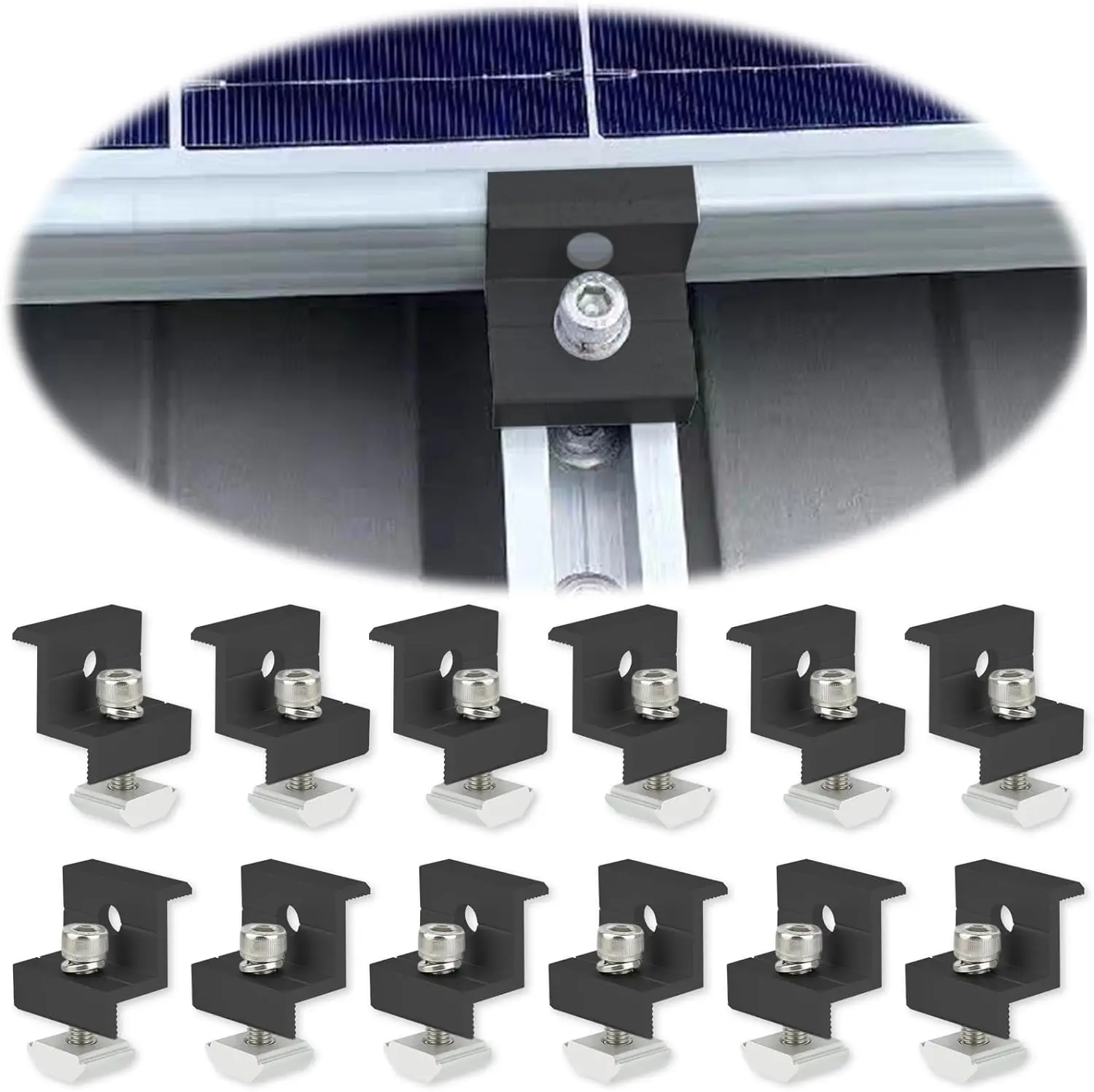 thumbnail image 2 of Bemacom Solar Aluminium End Clamps – 35mm Module Height – 10x Silver Clamps – BMC-B002-35-A 2 of 5