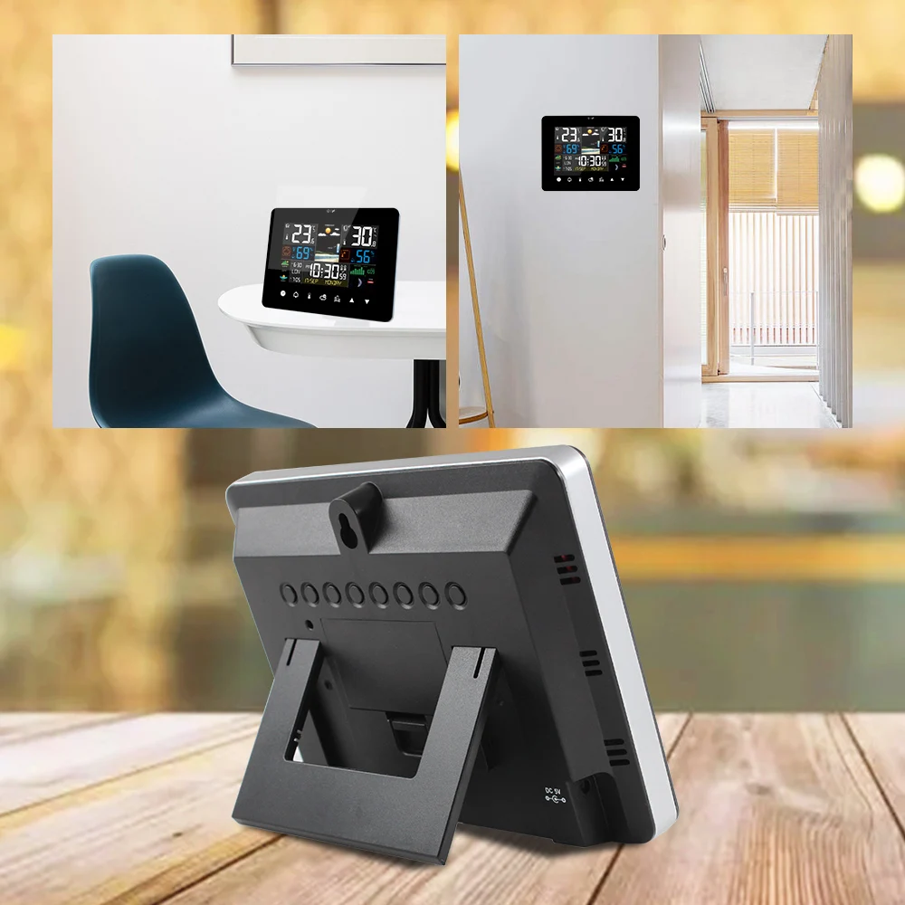 Weather Station with Touch Screen Wall Clock Temperature Humidity Meter Table Desk Clocks with Outdoor Sensor