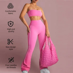 Women Strapless Sports Bra Butt Lift High Waisted Yoga Pants Fitness Workout Clothing Leggings Women Yoga Sets