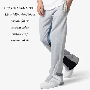 Wholesale High Quality Streetwear Mens Sweat Pants Joggers Custom Printed Men Color Block Flared Terry Sweatpants
