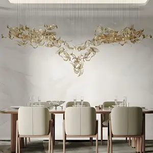 Customized Hotel Lobby Project Large Leaf Shape Pendant Light Shopping Mall Bespoke Glass Chandelier Ceiling Installation