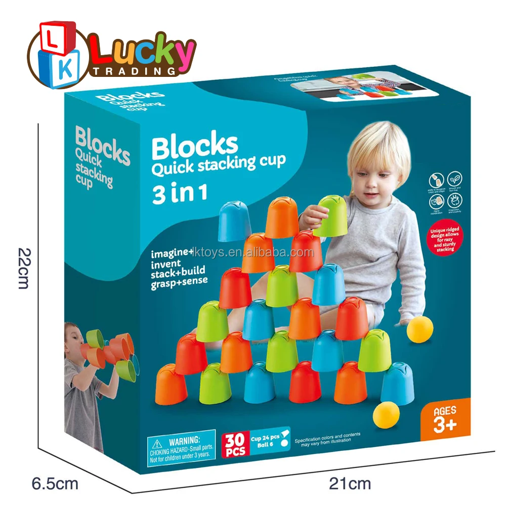 Quick Stack Cups Set of 30 Sport Stacking Cups for Fort Building Constructions and Toss Game