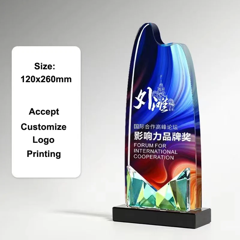 Hot Sale Custom Crystal Glass Trophy Factory New Style Honor Souvenirs Color Printing Award Figurine Love Theme Gift supplier