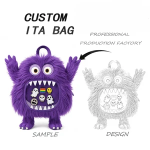Factory Custom Print Monster Pattern Shape Design Pu Pvc Personalized Backpack Clear Window Custom Ita Bag Pin Display