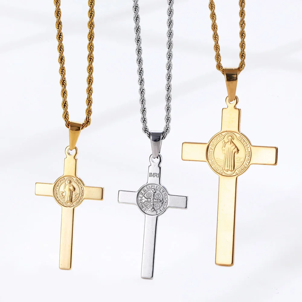 DVRK Pack 2 Chaînes Or Homme 55 Cm – Figaro + Croix Chrétienne Acier 316L Or 18K – Résistantes Eau & Sueur, Hypoallergéniques, Bijoux Homme Étanche